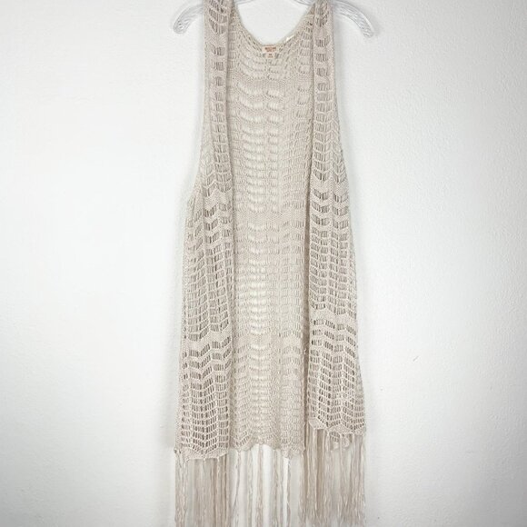 Mossimo Supply Co. Knit/Crochet Cardigan Vest with Fringe 40" Long - XS in Cream - Picture 1 of 7